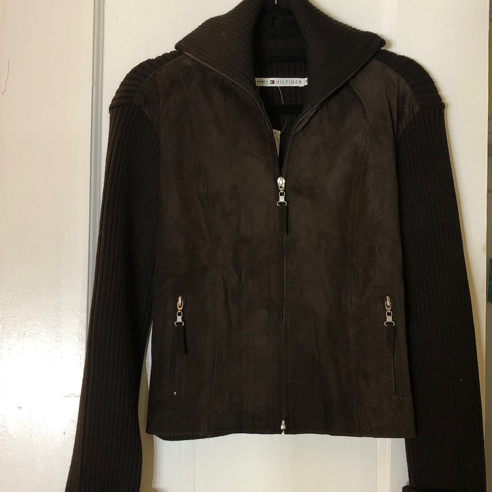 Tommy Hilfiger Dark Brown Suede Leather & Wool Jacket